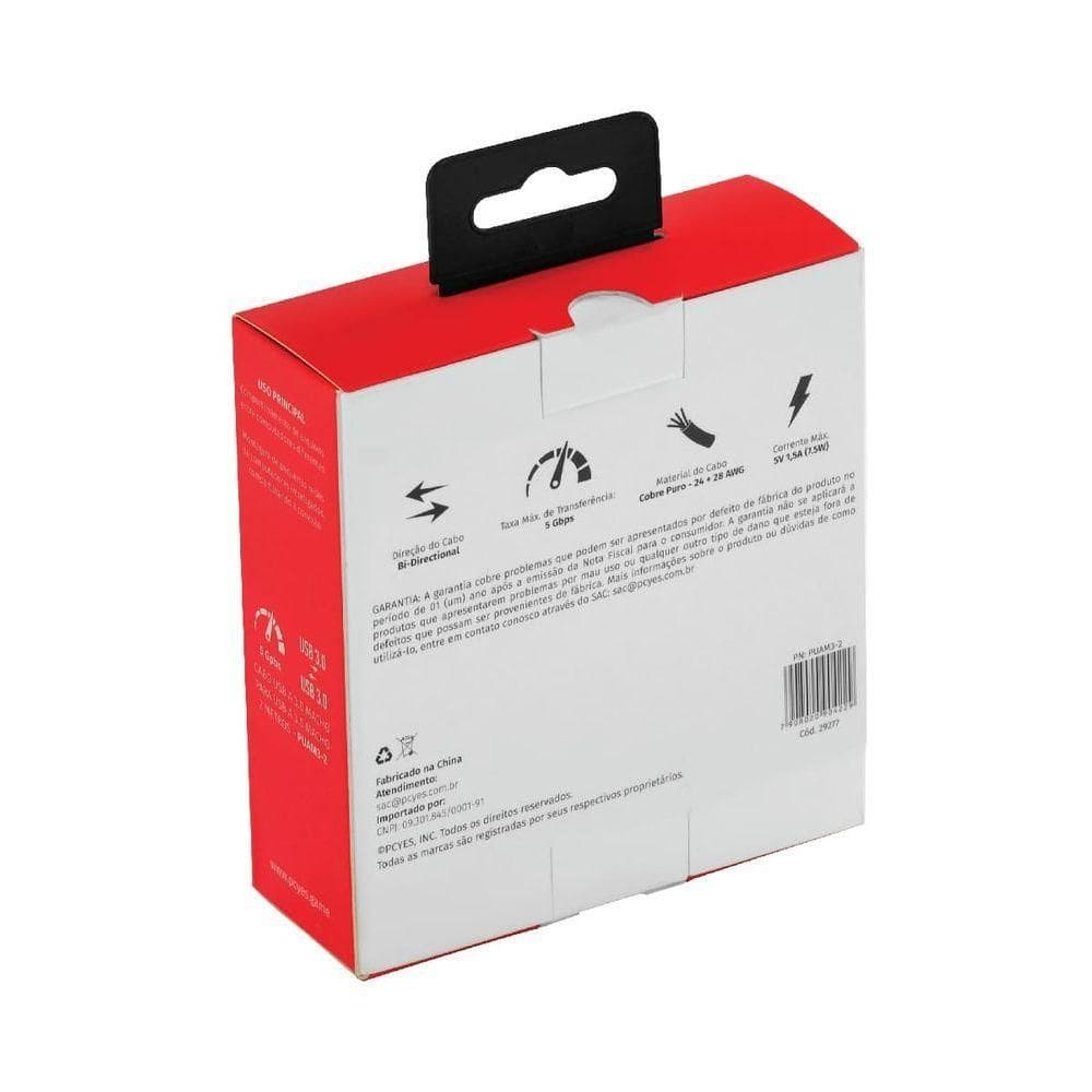 Cabo De Dados Usb A Macho Para Usb A Macho 28awg Puro Cobre 2 Metros - Puam3-2