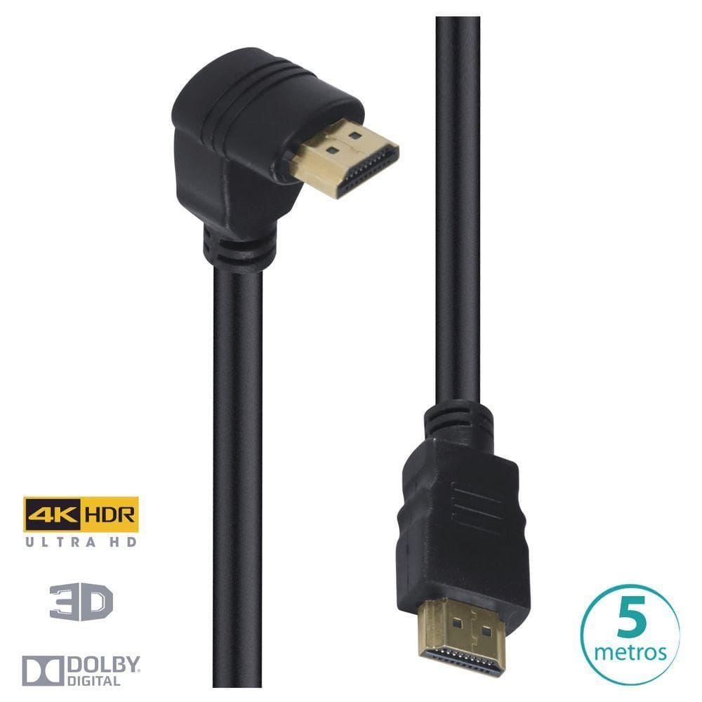 Cabo Hdmi 4k Ultra Hd 3d Conexao Ethernet Com 01 Conector 90o 5 Metros - H2090-5