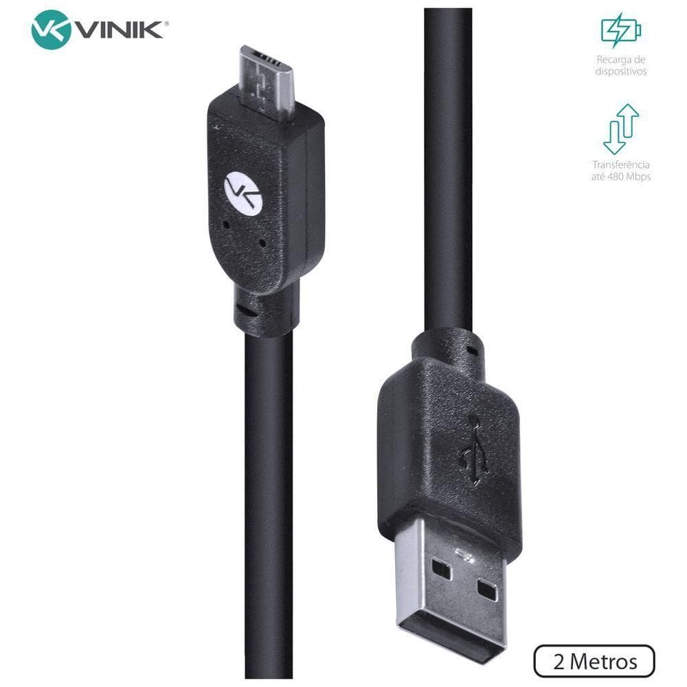 Cabo Usb X Micro Usb B 5 Pinos 2 Metros Preto - Musb-2