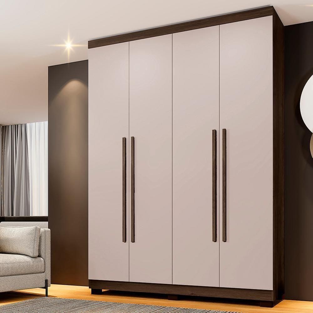 Roupeiro New Supremo 4 Portas E 3 Gavetas Imbuía/off