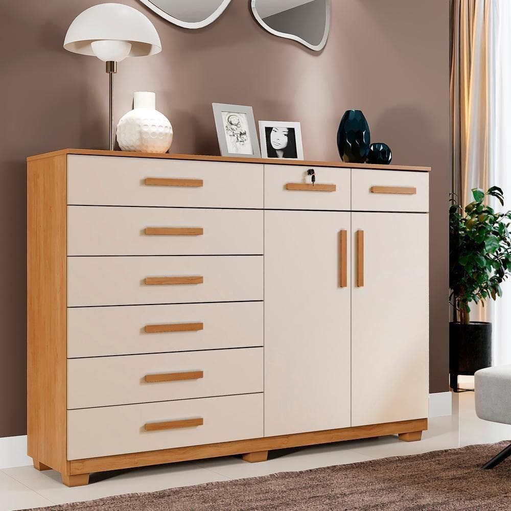 Cômoda Triunfo 8 Gavetas E 2 Portas Cinamomo/off