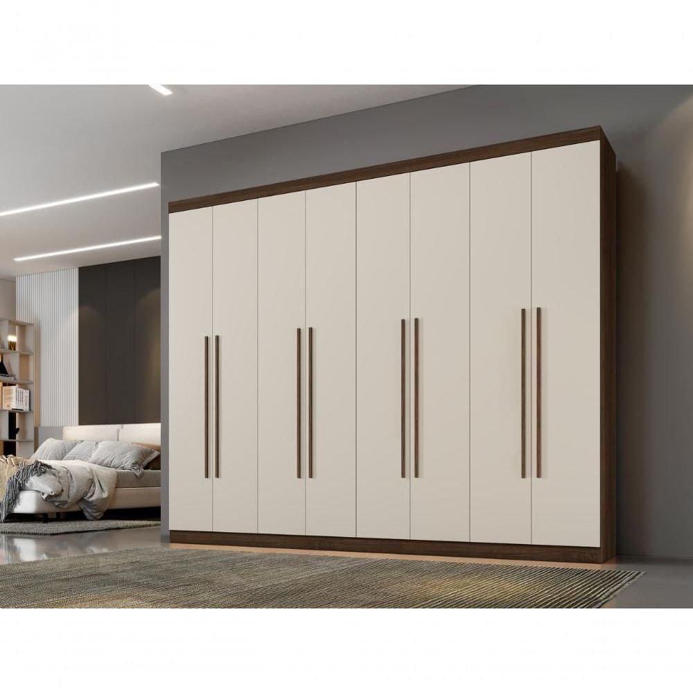 Roupeiro New Porto 8 Portas E 4 Gavetas Imbuía/off