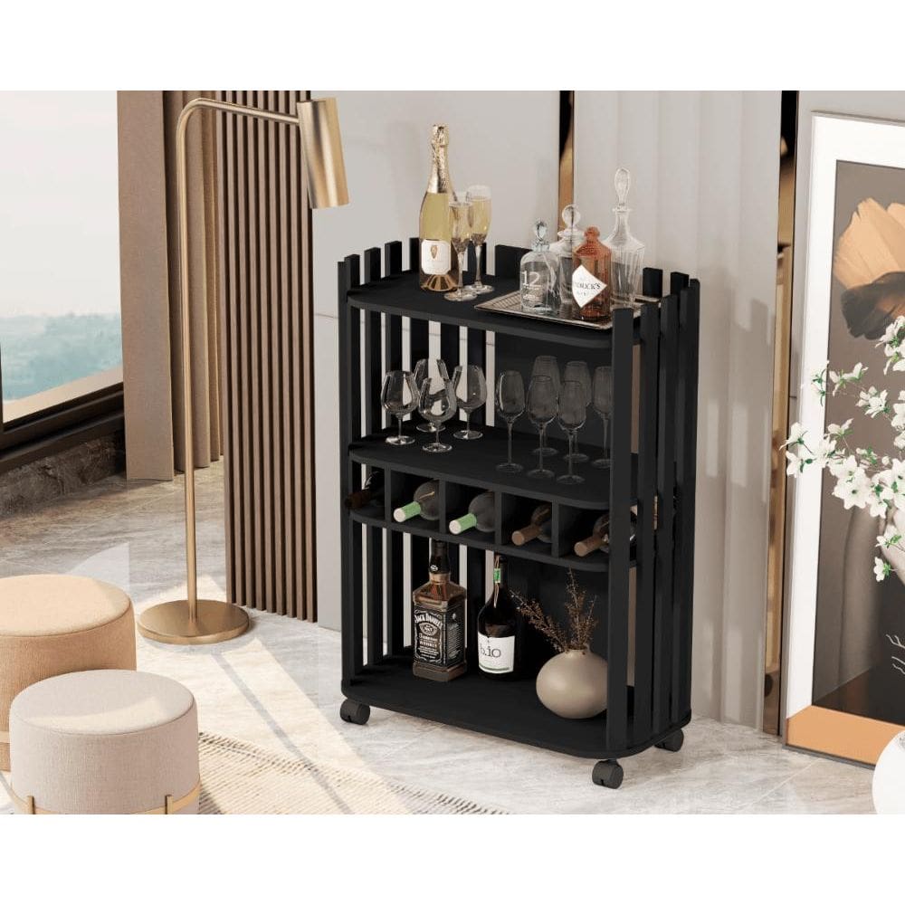 Aparador Deluxe Prateleiras Com Adega Ripado 4110 Preto