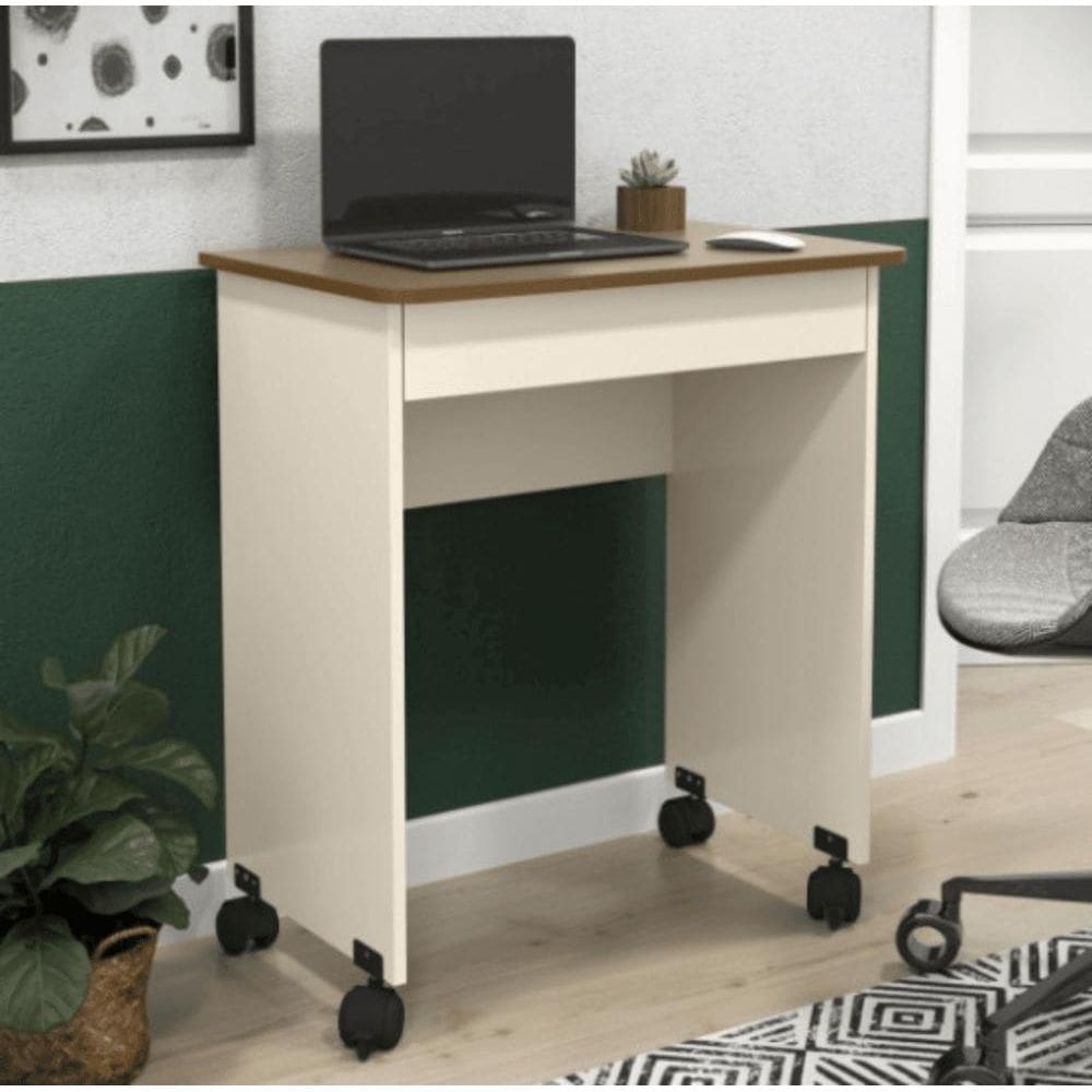 Mesa Escrivaninha Compacto Not 0,70 para Quarto e Office com Gaveta Off White/Freijó