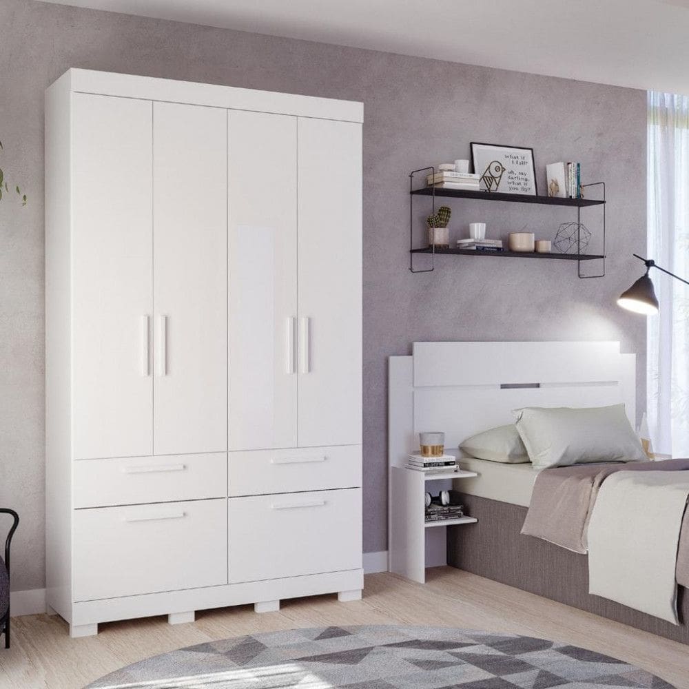Guarda Roupa Solteiro com Pes 4 Portas 4 Gavetas 100MDF Porto Panan