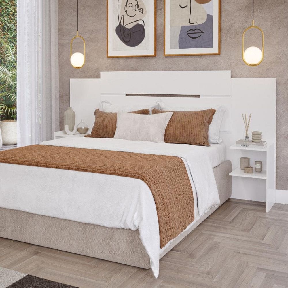 Cabeceira Casal Extensivel com 2 Prateleiras Lateral em MDF Mila Panan