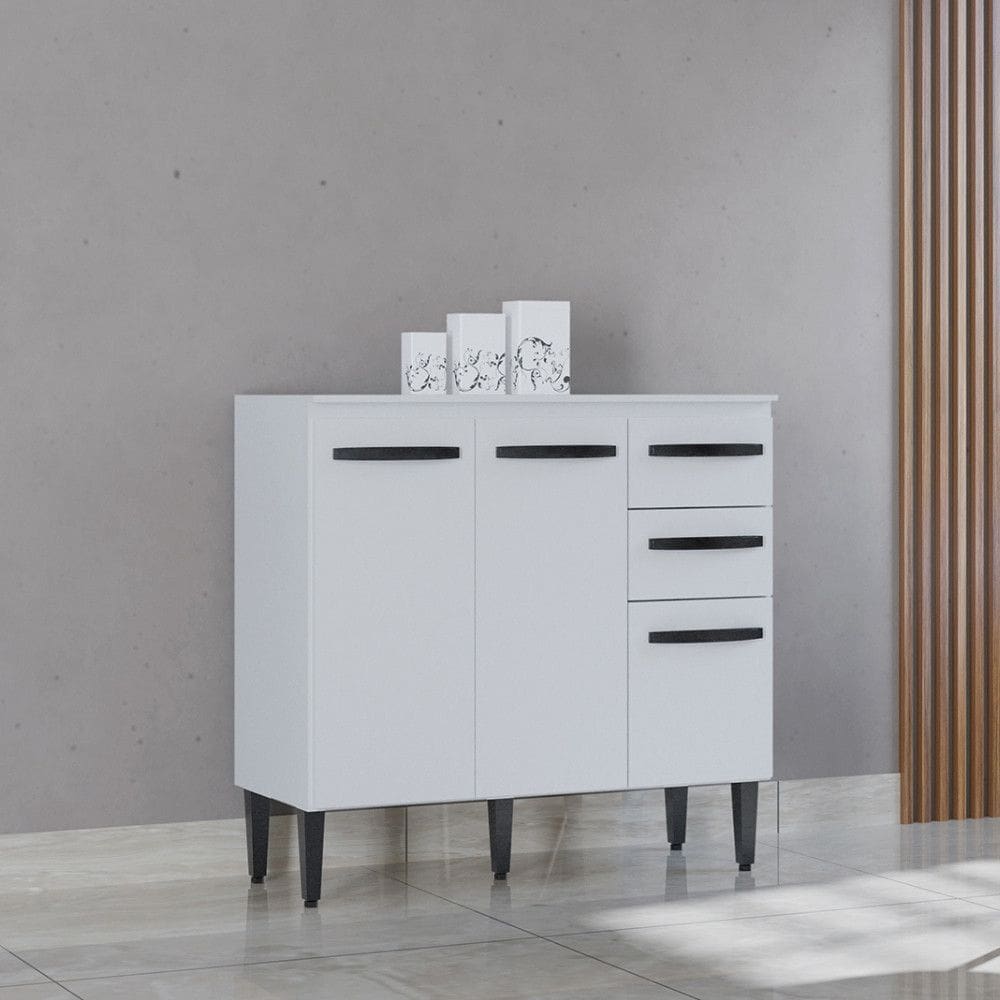 Balcao de Cozinha com Tampo 3 Portas 90cm Isadora Poquema