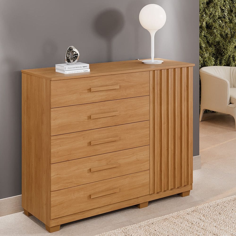 Comoda Ripada 5 Gavetas 1 Porta com Pes Paris Benetil