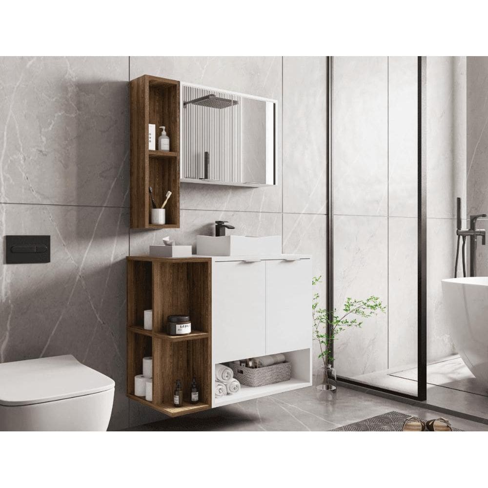 Conj Banheiro Gabinete e Espelheira Sardenha Branco Naturalle