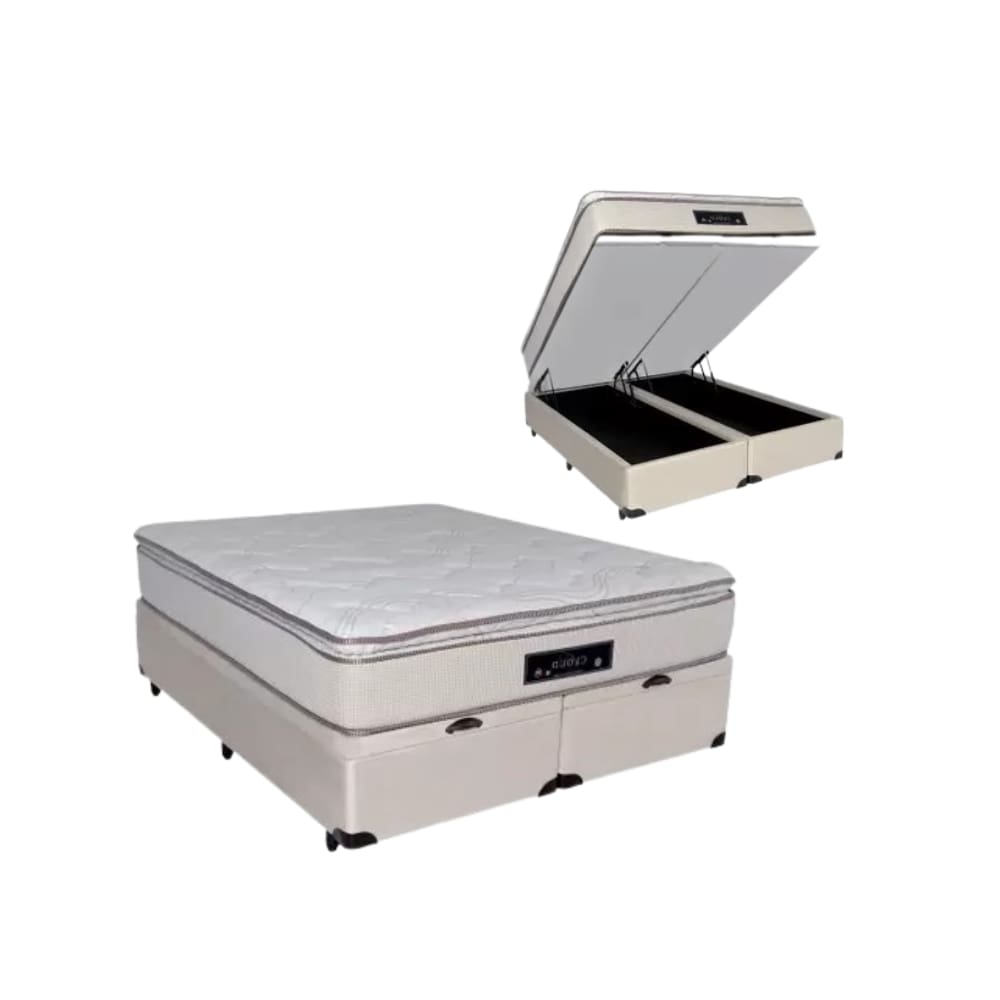 Cama Box Baú Queen Suede + Colchão Cloud Pillow Top Molas Ensacadas Luckspuma 158x198x74
