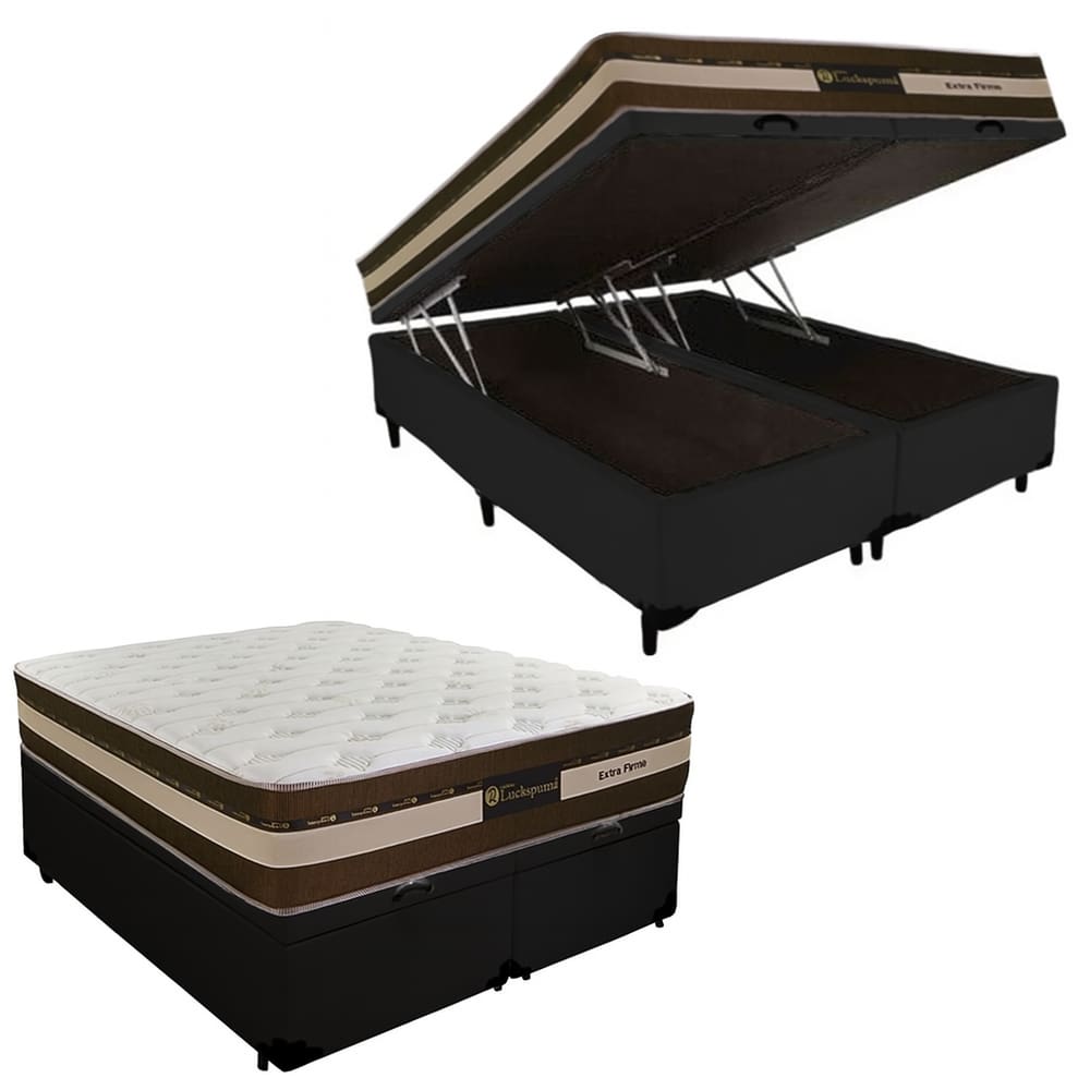 Cama Box Baú Queen Suede + Colchão Esplendor Molas Ensacadas Luckspuma 158x198x75