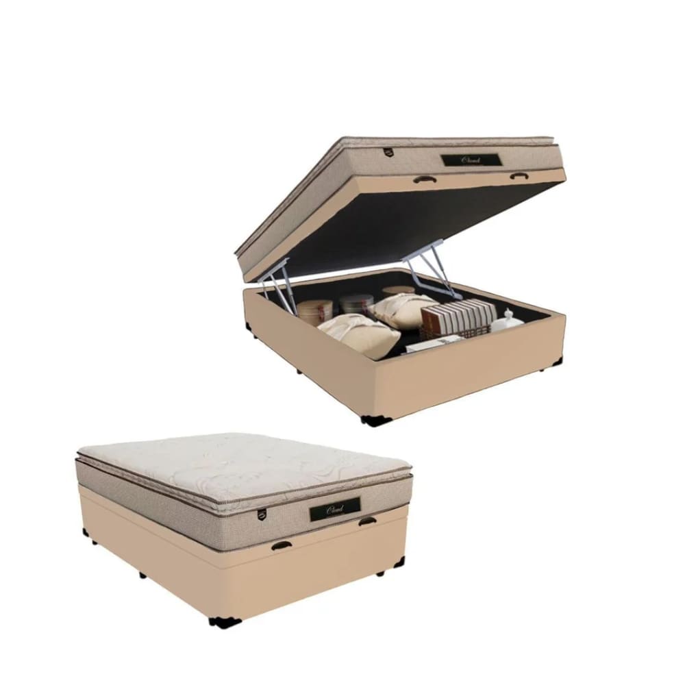 Cama Box Baú Casal Sintético + Colchão Cloud Pillow Top Molas Ensacadas Luckspuma 138x188x74