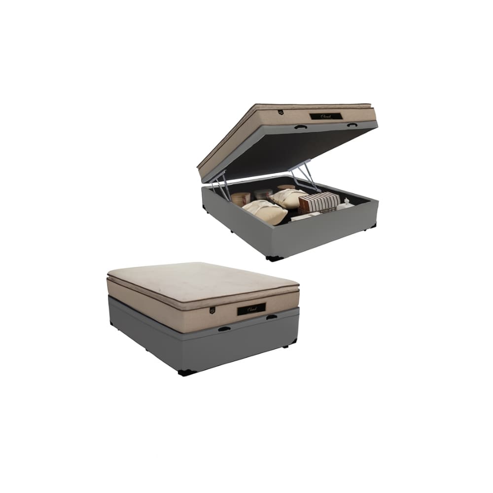 Cama Box Baú Casal Suede + Colchão Cloud Pillow Top Molas Ensacadas Luckspuma 138x188x74