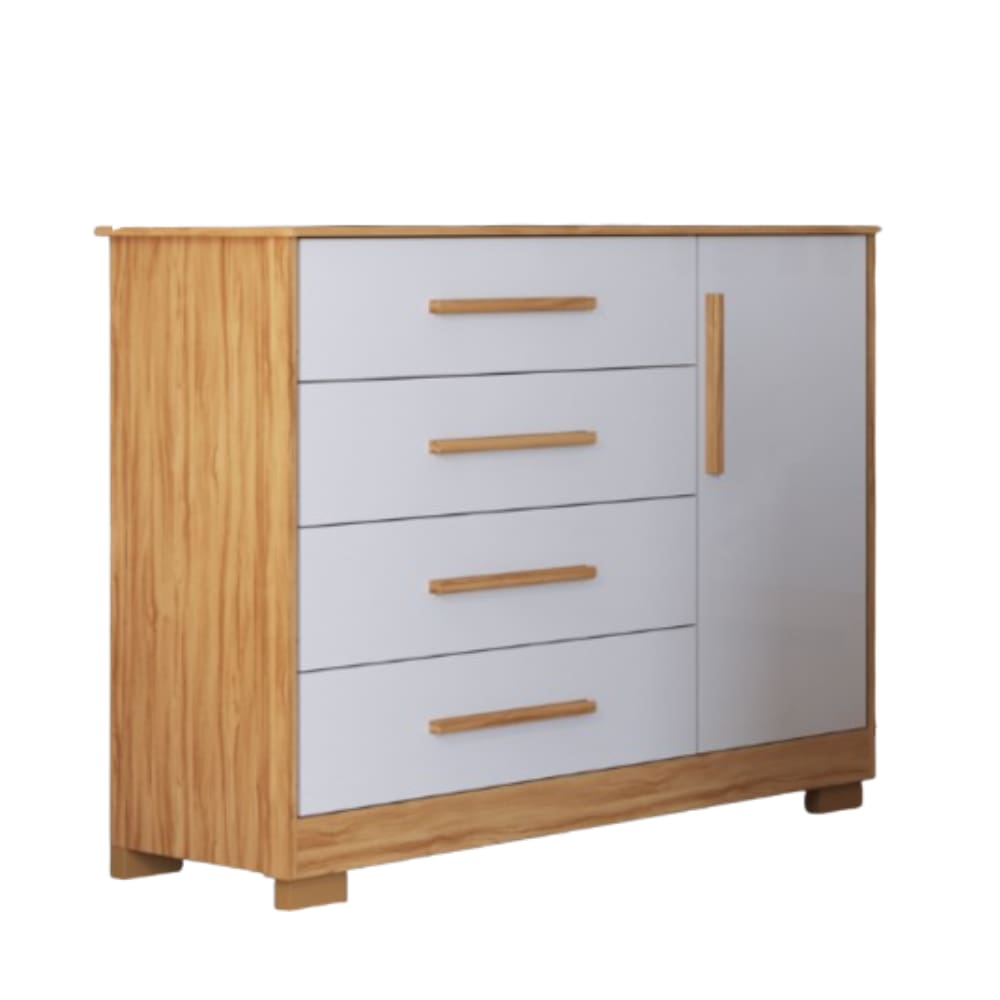 Cômoda Infantil Charlô Peroba Branco Amêndoa Mdf 1 Porta Lisa