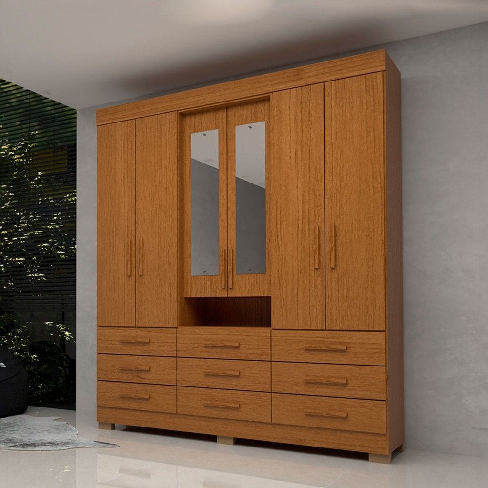 Guarda-Roupa Casal Débora Capelinha 6 Portas 9 Gavetas com Espelho 100% Mdf Cinamomo - Acp Móveis