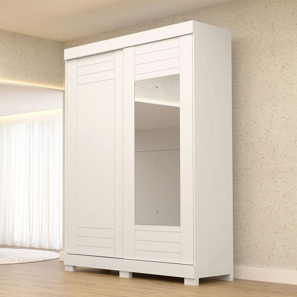 Guarda-Roupa Solteiro Ayla 2 Portas 2 Gavetas com Espelho 100% Mdf Branco - Acp Móveis
