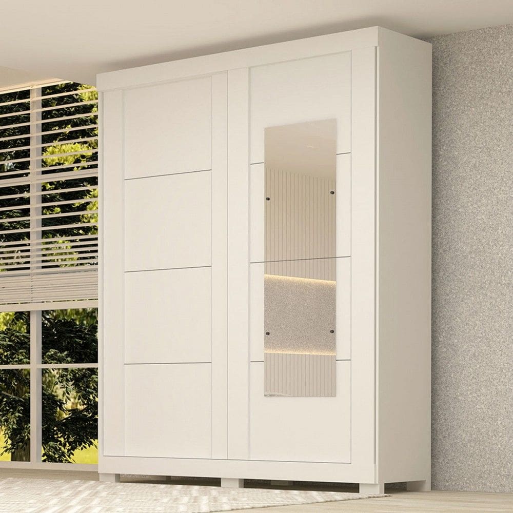 Guarda-Roupa Casal Helena 2 Portas 2 Gavetas com Espelho 100% Mdf Branco - Acp Móveis