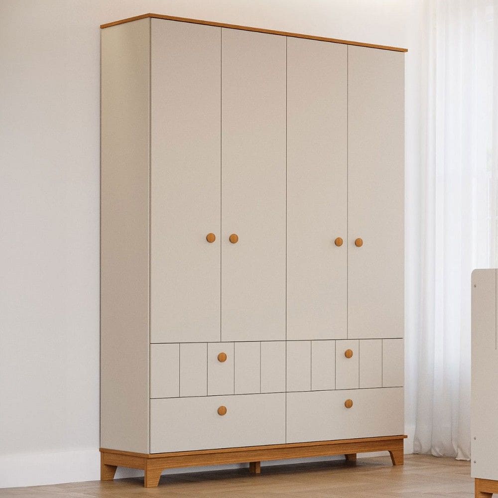 Guarda-Roupa de Bebê Biscoito 4 Portas 4 Gavetas Off White/Natural - Permóbili