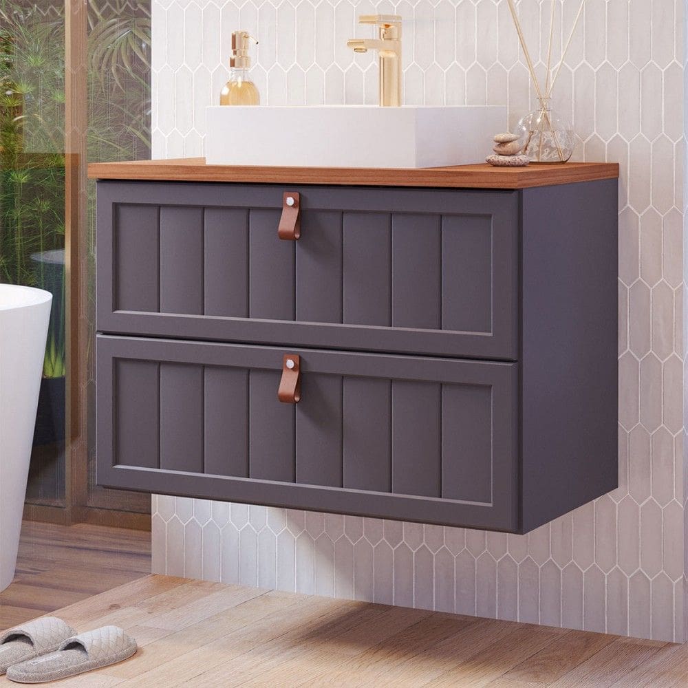 Armário de Banheiro Sense 80 Cm 1 Porta e 1 Gaveta 100% Mdf Titanium/Freijó - Mgm Móveis