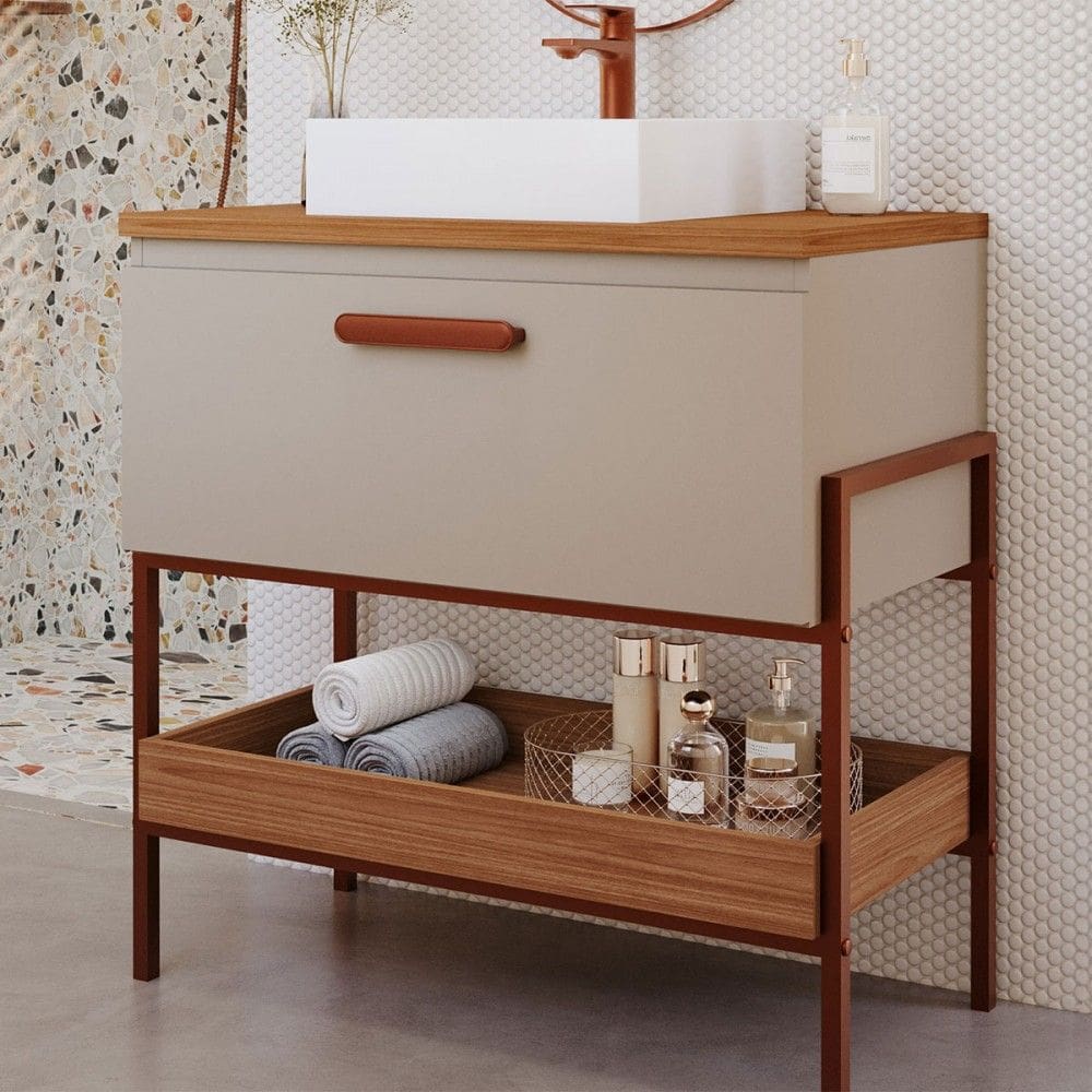 Armário de Banheiro Portinari 80cm 1 Porta 100% Mdf Cappuccino/Freijó - Mgm Móveis