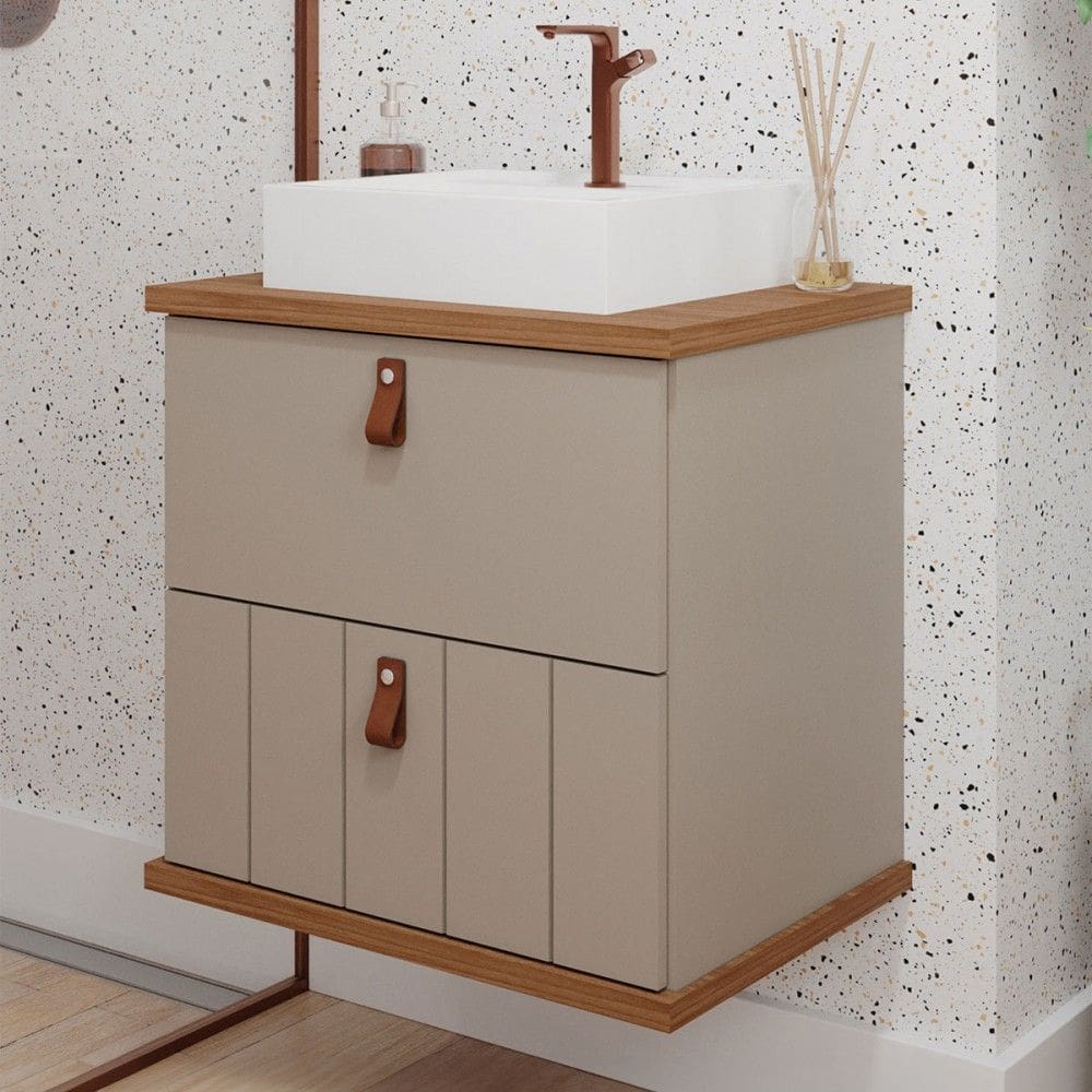 Armário de Banheiro Milano 60 Cm 1 Porta e 1 Gaveta 100% Mdf Cappuccino/Freijó - Mgm Móveis