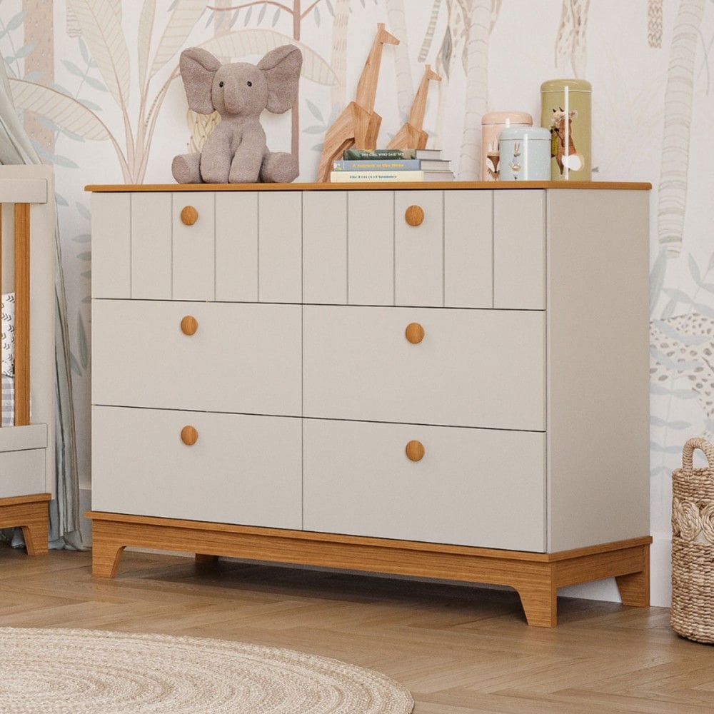 Cômoda de Bebê Biscoito 6 Gavetas 100% Mdf Off White/Natural - Permóbili