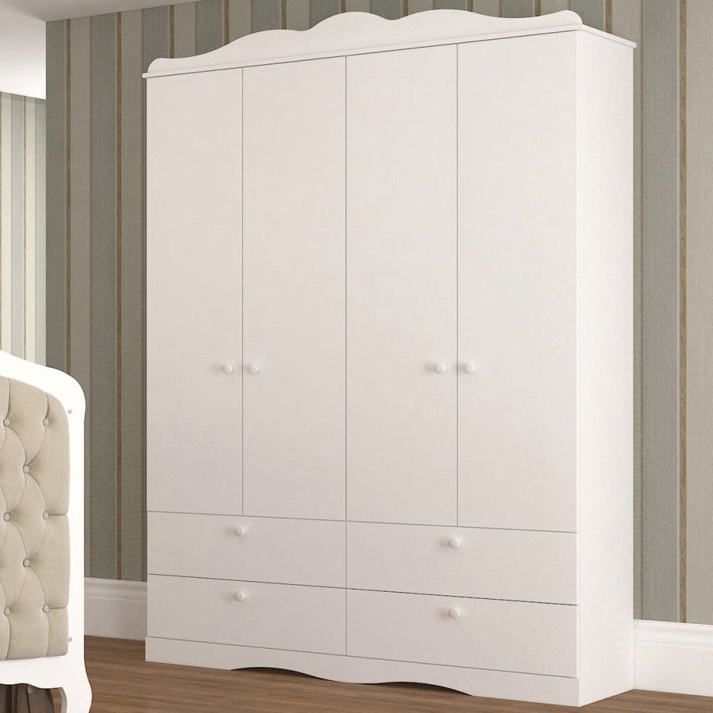 Guarda-Roupa de Bebê Encanto 4 Portas 4 Gavetas 100% Mdf Branco - Permóbili
