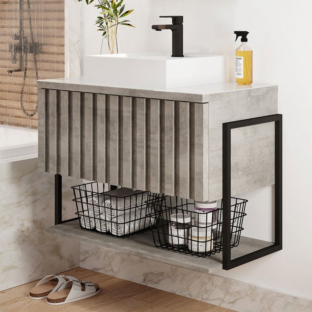 Armário de Banheiro Frise 80cm 1 Porta 100% Mdf Cimento - Mgm Móveis