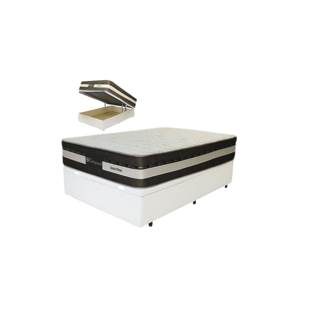 Cama Box Baú Casal Sintético + Colchão Esplendor Molas Ensacadas Luckspuma 138x188x75