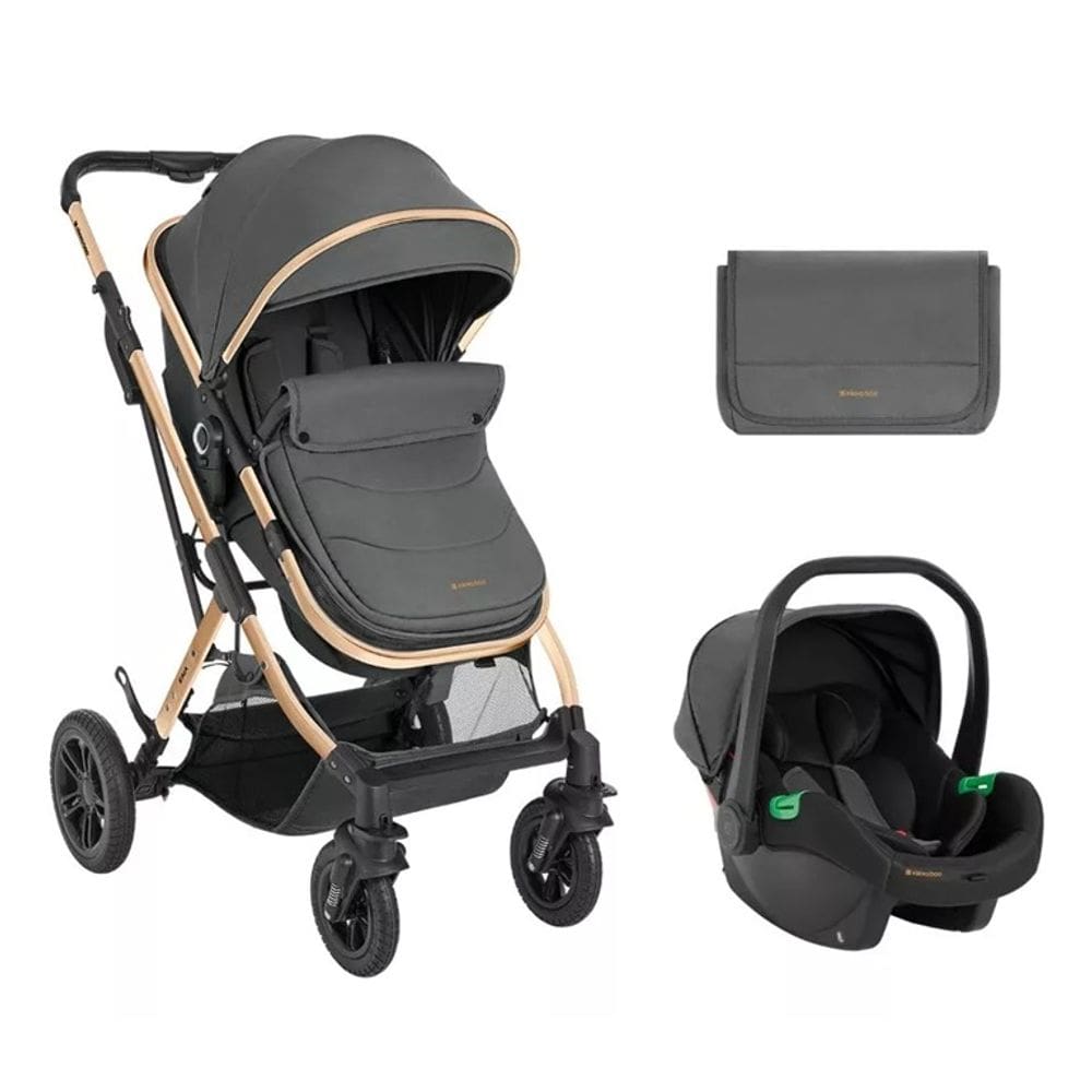 Carrinho C/ Moises 3 Em 1 Kaia C/ Bebe Conforto E Bolsa Dark Gray - Kikka Boo