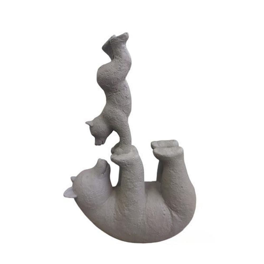 Escultura Mãe Urso E Seu Filhote Estatueta Decorativa Cinza