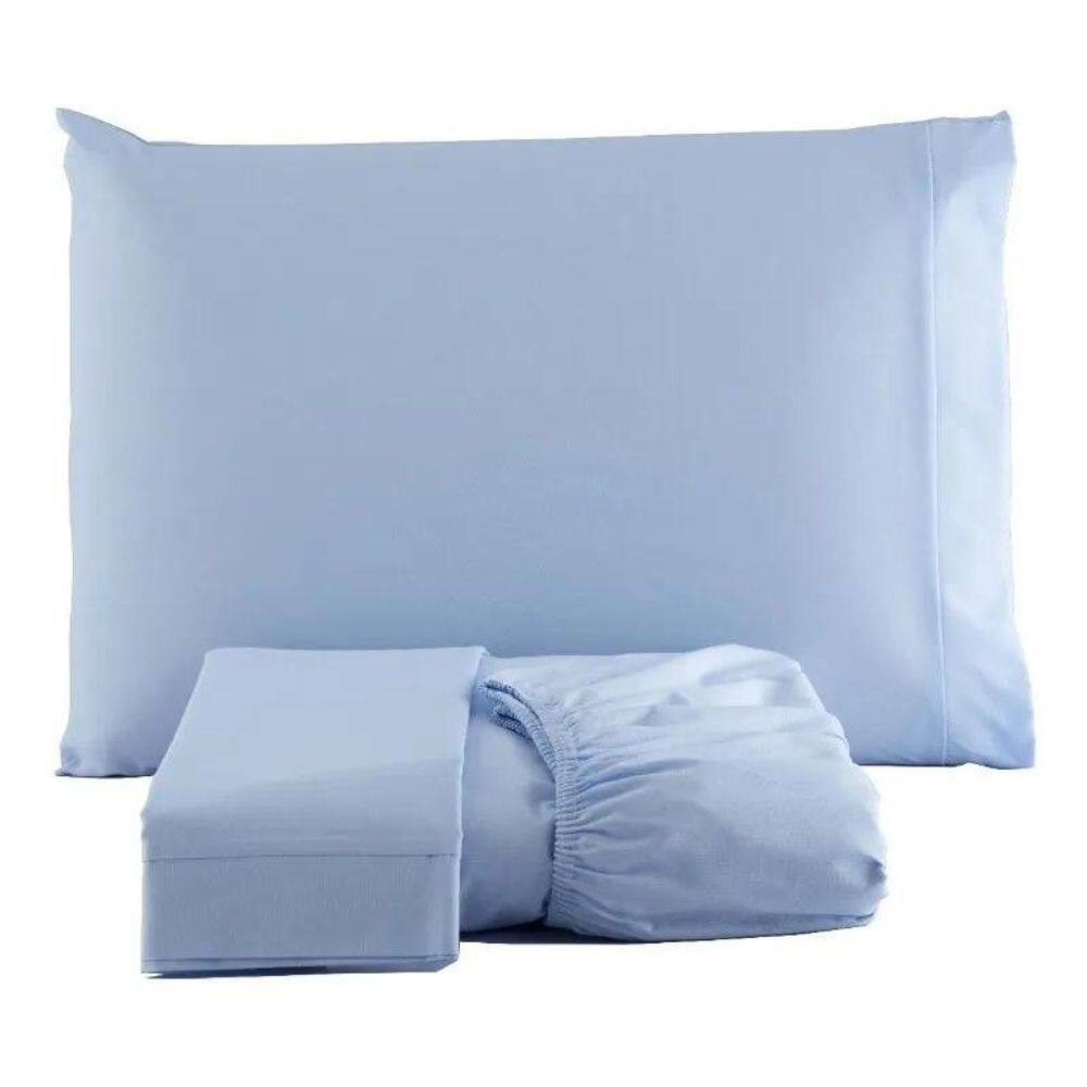 Jogo De Lençol Percal 180 Fios Casal Queen 3 Peças Azul