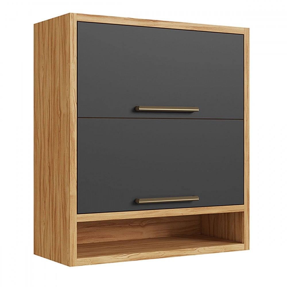 Armário Aéreo Cozinha 80 Cm Syrah 2 Portas 100% Mdf Amêndoa/Cinza - Rio Doce