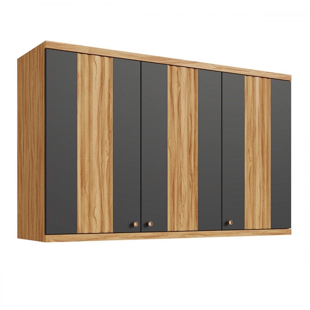 Armário Aéreo Cozinha 120 Cm Sauvignon 3 Portas 100% Mdf Amêndoa/Cinza - Rio Doce