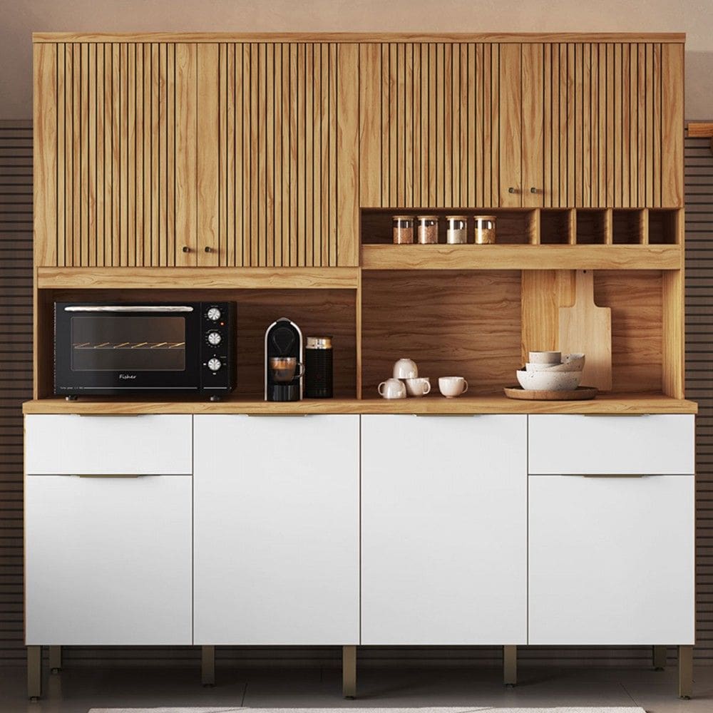 Cozinha Compacta Concord 8 Portas 2 Gavetas 100% Mdf Amêndoa/Branco - Rio Doce