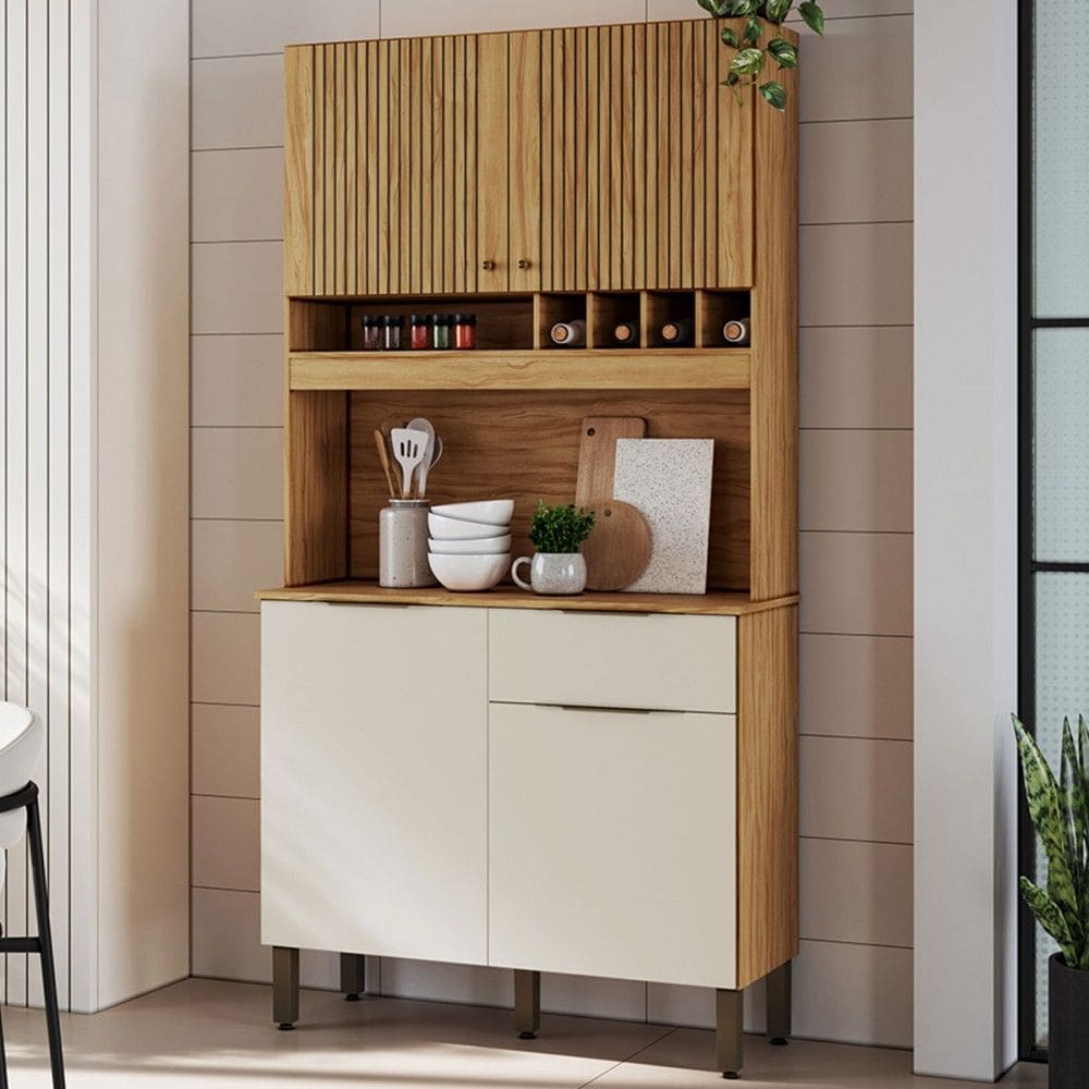 Cozinha Compacta Moscato 1 Gaveta 4 Portas 100% Mdf Amêndoa/Off White - Rio Doce