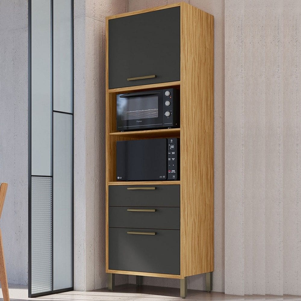 Torre Quente Syrah 2 Portas 2 Gavetas 100% Mdf Amêndoa/Cinza - Rio Doce