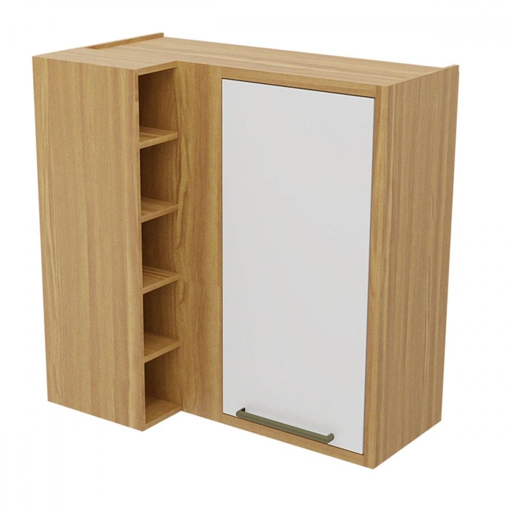Armário Aéreo Cozinha de Canto 1 Porta 1 Prateleira 100% Mdf Amêndoa/Branco - Rio Doce