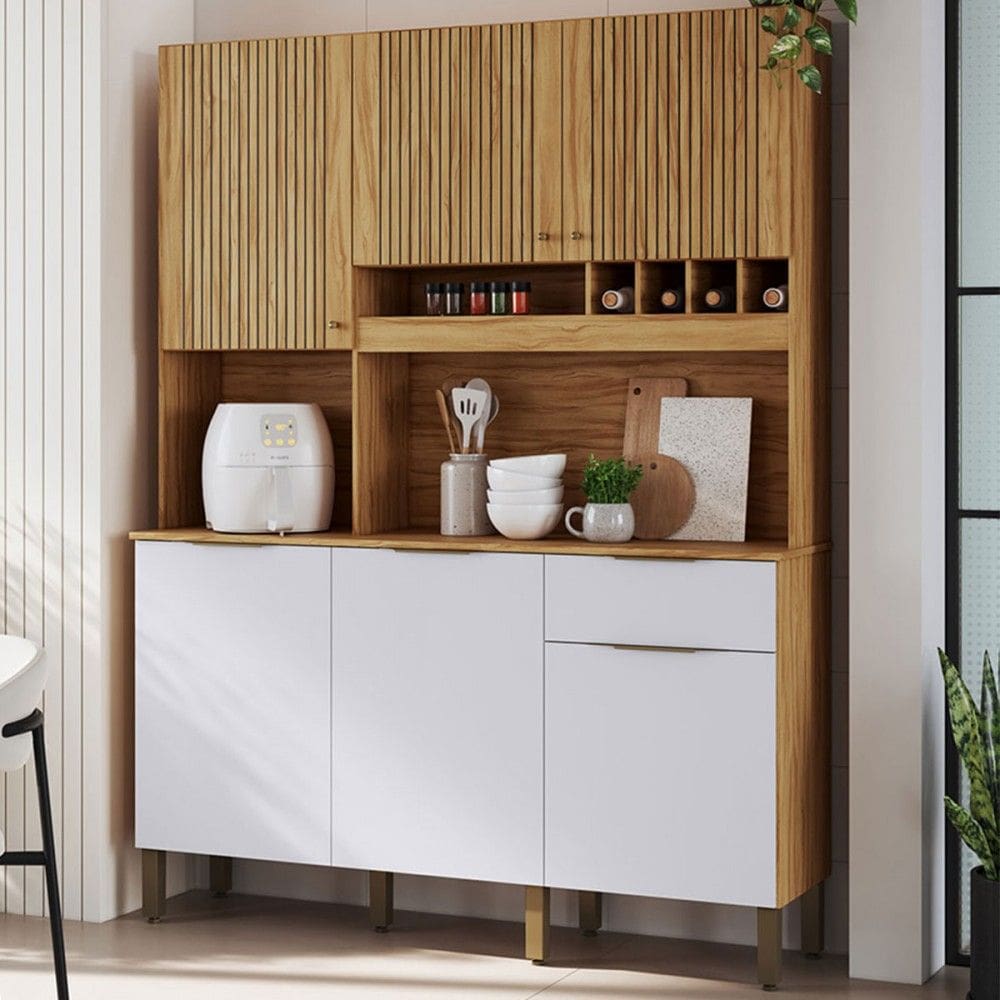 Cozinha Compacta Moscato 6 Portas 1 Gaveta 100% Mdf Amêndoa/Branco - Rio Doce