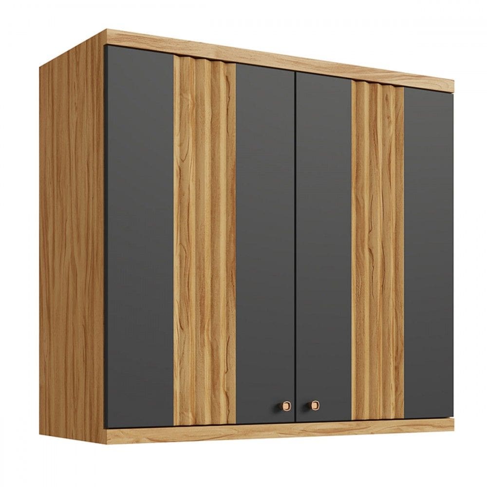 Armário Aéreo Cozinha 80 Cm Sauvignon 2 Portas 100% Mdf Amêndoa/Cinza - Rio Doce