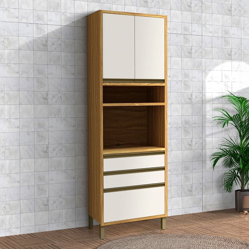 Paneleiro Tempranillo 3 Portas 2 Gavetas 100% Mdf Amêndoa/Off White - Rio Doce