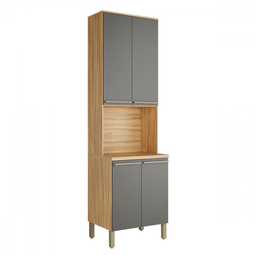 Paneleiro Napoli 4 Portas 3 Prateleiras 100% Mdf Amêndoa/Cinza - Rio Doce