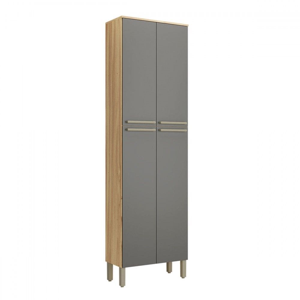 Paneleiro Napoli 4 Portas 4 Prateleiras 100% Mdf Amêndoa/Cinza - Rio Doce