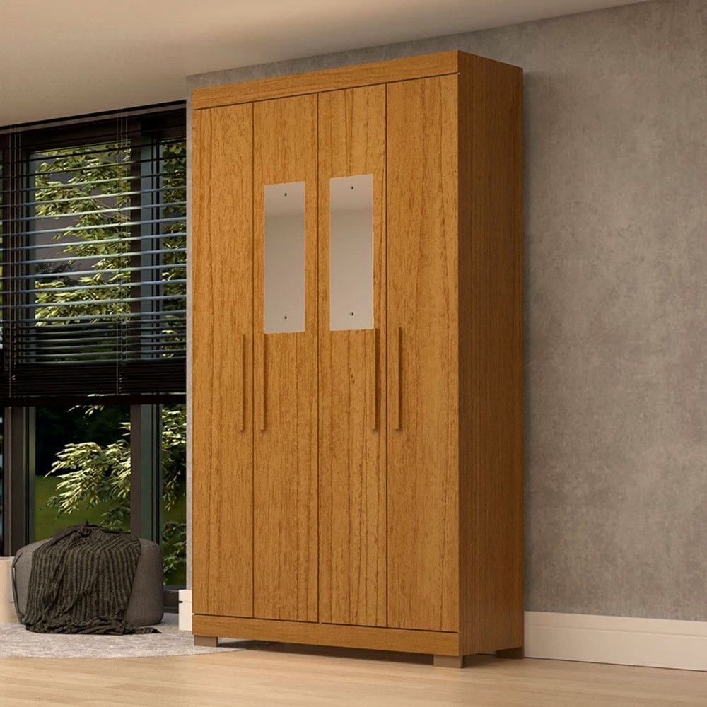 Guarda-Roupa Solteiro Lana 4 Portas 2 Gavetas com Espelho 100% Mdf Cinamomo - Acp Móveis