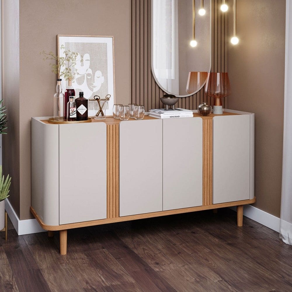 Balcão Buffet Eva 4 Portas 2 Prateleiras Off White/Natural - Cimol