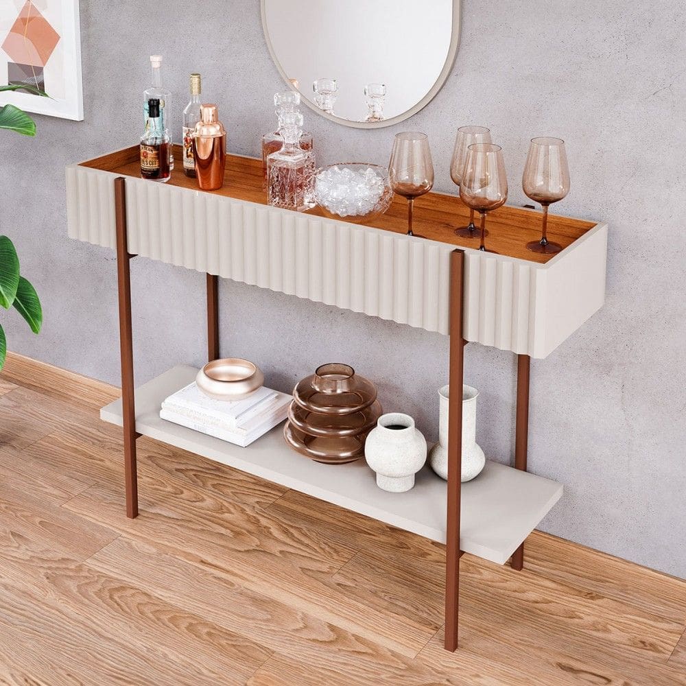 Aparador Lira 1 Prateleira Ripado 3d Off White/Cinamomo - Cimol