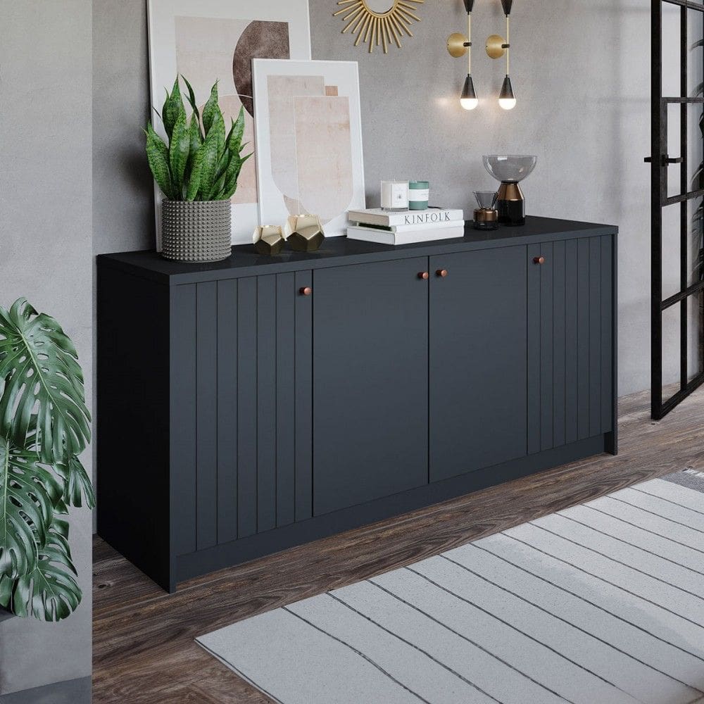 Balcão Buffet Lia 4 Portas 3 Prateleiras Cinza - Cimol