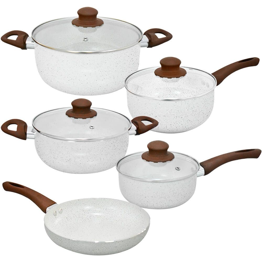 Jogo de Panelas de Indução Antiaderente Cerâmica Vanilla Florença 5 peças - Hauskraft Premium