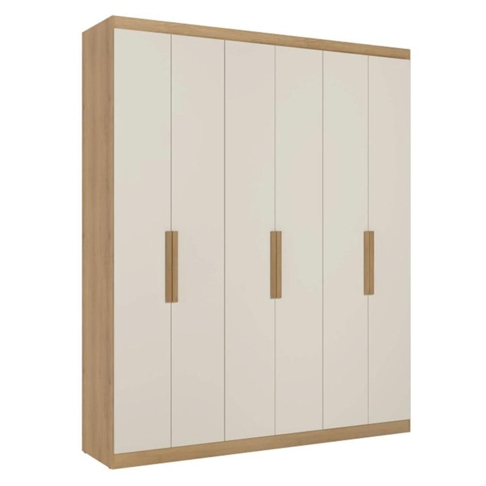 Guarda-Roupa Casal THB Milan, 6 Portas de Bater, Cappuccino e Off White, 180 cm