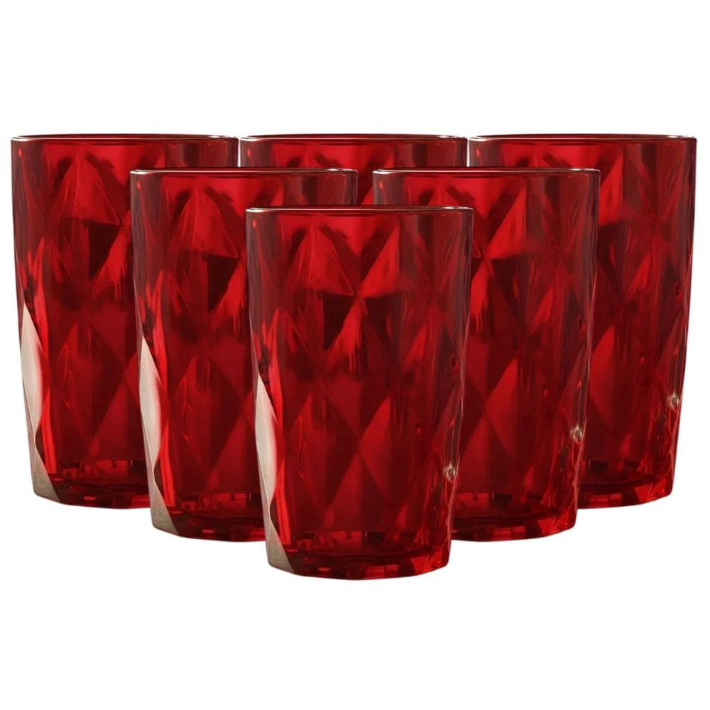 Jogo com 6 Copos Diamond de Vidro Rubi De Agua ou Suco 350ml